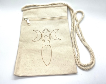 6 x 9 Goddess Printed Purse Crystal Bag Canvas Cotton Pouch Witch Witchcraft Pagan Gift New Orleans Nola Wicca Wiccan Celtic