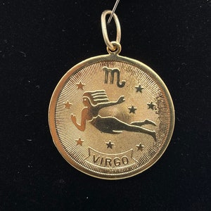 1970s Vintage 1.25” Virgo Medallion Pendant Gold Tone Astrology Witch Witchcraft Celestial Birthday August September Zodiac Horoscope