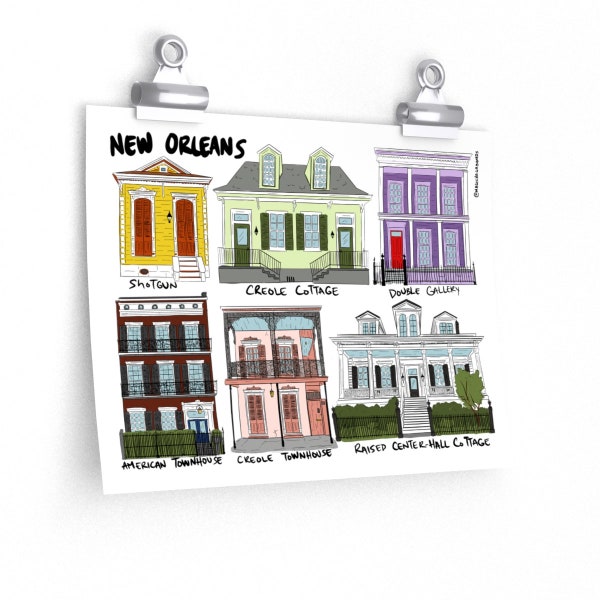 New Orleans Houses Premium Matte horizontal Poster Nola French Quarter Creole Cajun Architecture