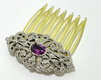Vintage Purple Rhinestone Filigree Hair Clip Victorian