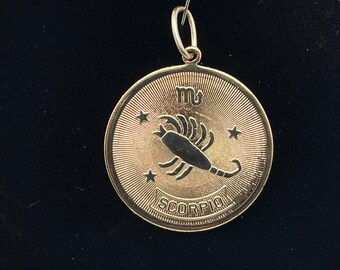 Vintage 1970s 1.25” Scorpio Medallion Pendant Gold Tone Astrology Witch Witchcraft Birthday October November Zodiac Brass Horoscope