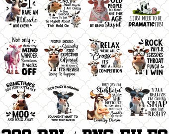 12x lustige Kuh PNG Bundle, lustiges Kuh Shirt, lustige Kuh Tasse, Farmerleben, Bundle Sublimation, digitaler Download