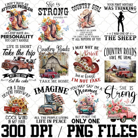 Country PNG Bundle, Cowboy Cowgirl PNG, Country Tshirt, Country Side, Country Music, Bundle Sublimation