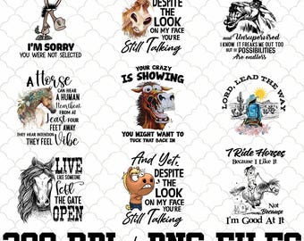 10x Pferd PNG Bündel, Pferdezitate, Pferdehemd, Pferdebecher, Landleben, Cowboy, Cowgirl, Landhemd, Bundle-Sublimation, digitaler Download