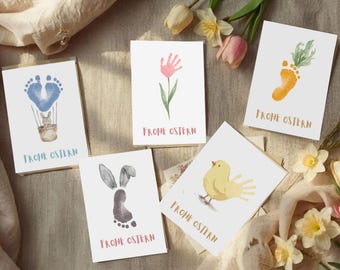 DIY Baby HAND- & FUẞABDRUCK Karte digitale Print Vorlage 5-in-1 Set | Happy Easter I Frohe Ostern
