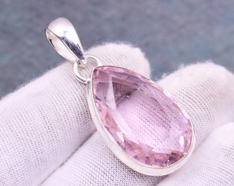 Pendentif goutte de kunzite rose, argent sterling 925, bijoux bohèmes faits main