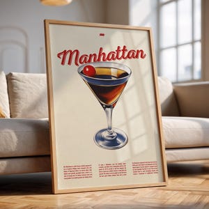 Manhattan Cocktail Wall Art – Printable Whiskey Recipe Poster – Vintage Style Bar Cart Decor – Signature Drink Sign | Digital Download