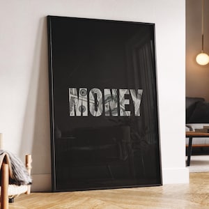 Poster motivazionale Money Art: tipografia audace di banconote da un dollaro (download digitale)