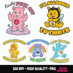 Rude Swear Bear PNG, Funny Sublimation UVDTF DTF and Print Designs, Cheeky Sweary Bear Clipart for Mugs Shirts Digital Download