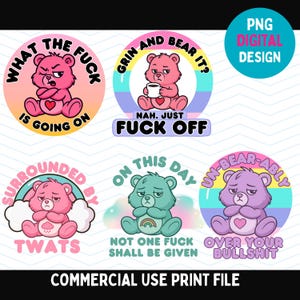 Rude Swear bear png with sublimation UVDTF. DTF  and print funny, sweary bears,
