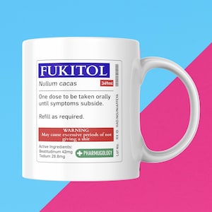 Fukitol Funny Prescription Mug, Humorous Coffee Cup, Gift for Friends, Quirky Office Decor, Medical Joke Mug, Comedy Kitchenware
