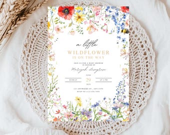 Spring Wildflower Baby Shower Invitation Girl | Boho Floral Baby Shower Template | Rustic Editable Invite | Printable Digital Download