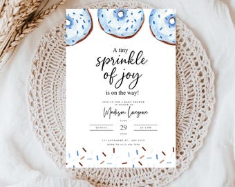 Blue Donuts Baby Shower Invitation: Editable Sprinkle Theme (Digital Download)