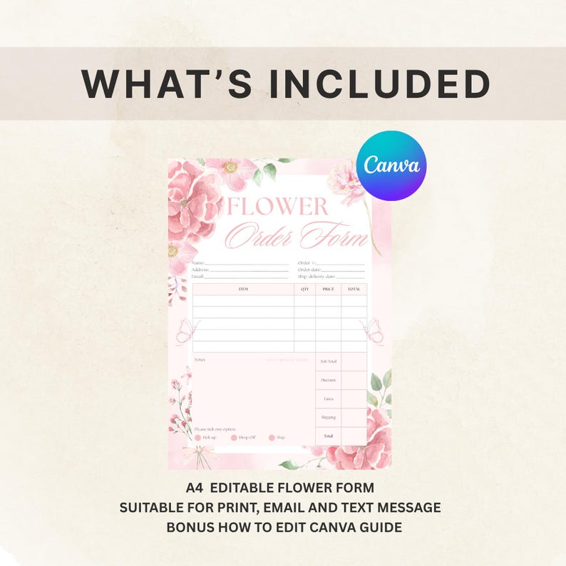 Flower Order Form Template, Florist Order Sheet, Editable Canva Order ...