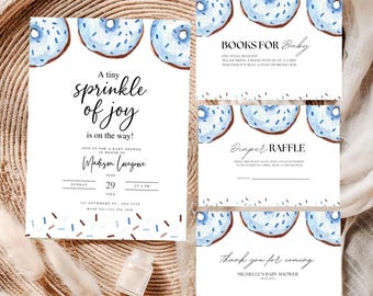 Blue Donuts Baby Shower Invitation: Sprinkle Theme (Digital Download, Editable Template)