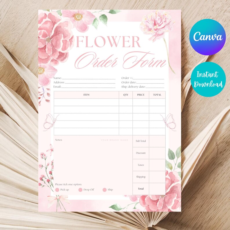 Flower Order Form Template, Florist Order Sheet, Editable Canva Order ...