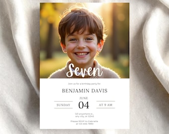 Minimalist Kids Photo Birthday Invitation: Modern Canva Template (Digital Download