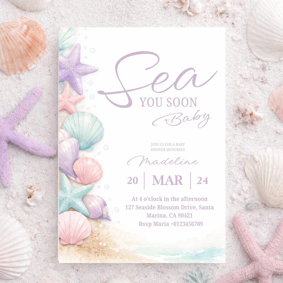 Editable Ocean Baby Shower Invitation Template Girl – “sea You Soon ...