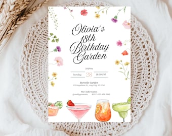 Wildflower Garden Birthday Invitation, Floral Canva Template (Digital Download)