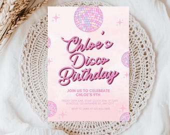 Pink Disco Party Invitation: Sparkle Birthday, Dance Theme (Canva Template, Digital Download)