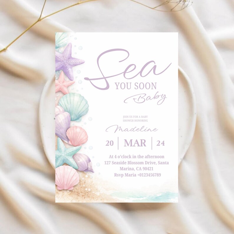 Editable Ocean Baby Shower Invitation Template Girl – “sea You Soon ...