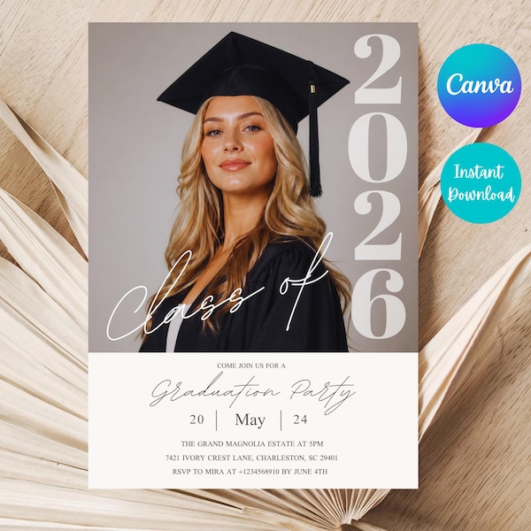 Modern Graduation Invitation Template | Editable Canva Party Invite (Digital Download)