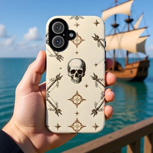 Skull and Crossbows Vintage Phone Case Pirate Steampunk Cover iPhone, Samsung, Google Pixel, Aesthetic Gift, Gift for Him