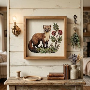 Pine Marten Berries Cross Stitch Pattern - PDF Digital Download for DIY Hand Embroidery Design