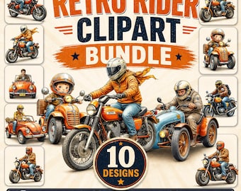 10 Motorcycle Clipart PNG Bundle, Watercolor Biker Rider Digital Download, Transparent Motorbike Images