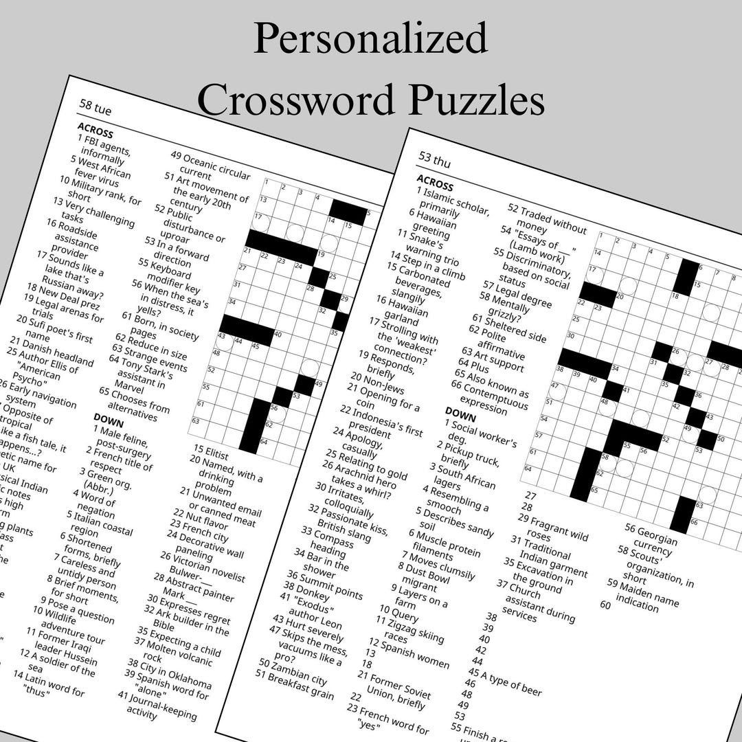 Custom Crosswords Custom Personalized Crossword Puzzle | 15x15 American Style | Your ...