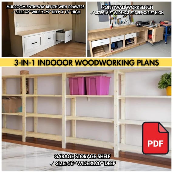 Garage Shelf, Mudroom Bench Workbench DIY Woodworking Plans