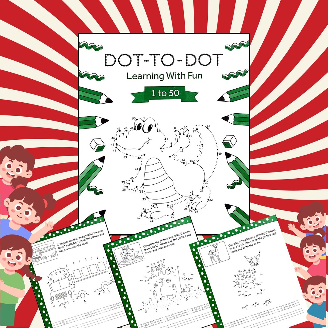 Dot to Dot 150 Printable Worksheets for Kids 30 Trace & Colour Pages