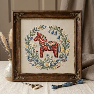 Pattern keeper cross stitch pattern for Nordic folk horse -  Hand stitching Chart for beginners Stitchers