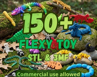 Paquete de más de 150 juguetes flexibles STL | Animales articulados, dragones, serpientes y arañas | Archivos para impresión 3D | Uso comercial permitido