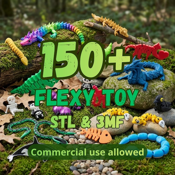 150+ Flexi Toys STL Bundle | Articulated Animals, Dragons, Snakes, Spiders | 3D Print Files | Commercial Use Allowed