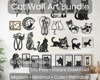 Arte mural de gatos (40 archivos STL) | Decoración de gatos imprimible en 3D | Arte mural con siluetas de gatos | Decoración moderna de pared de gatos | Regalo para amantes de los gatos