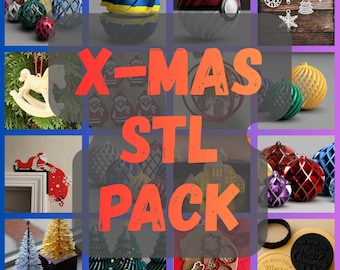 Paquete de archivos STL para adornos navideños | Decoraciones navideñas para impresión 3D | Papá Noel, bolas, Poké Ball, caballito balancín, adornos para el árbol | Modelos imprimibles probados