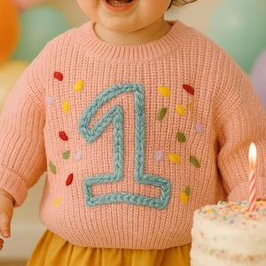 Personalized Hand Embroidery Baby Birthday Sweater, Birthday Party Shirt, Baby Birthday Outfit, Baby Birthday Gift, First Birthday Sweater