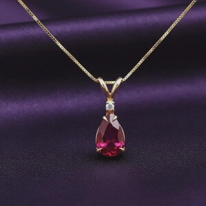 Ruby Teardrop Pendant, Diamond Solitaire, July Birthstone Gift