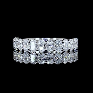 2.00 TW Oval Cut Lab Grown Diamond Wedding Band, Half Eternity Oval Band, Anniversary Ring, EF/VS Lab Created Diamonds, Oval Stackable Band