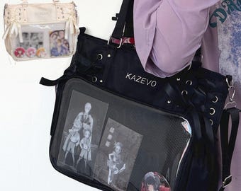 Large Ita Bag with Bow Ribbon, Clear Window Bag, Pin Display Bag, Ita Crossbody Bag, Cute Shoulder Purse with Clear Window, Gift for Girl