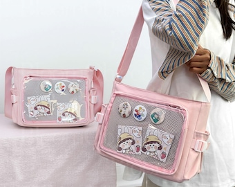 Large Ita Bag Crossbody – Clear Window Pin Display Purse, Kawaii Anime Itabag, Cute Shoulder Bag Gift for Her, Ita Crossbody Bag, Pin Wallet