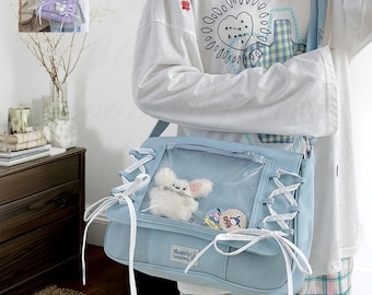 Bow-Knot Ita Bag, Personalized Pin Display Messenger Bag, Korean Japanese Preppy, Clear Window Bag, Ita Crossbody Bag, Anime Bag for Fans
