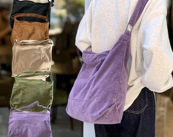 Retro Corduroy Crossbody Bag, Large Capacity Shoulder Tote, Casual Travel Handbag, Shoulder Bag With Zipper, Casual Corduroy Bag for Women