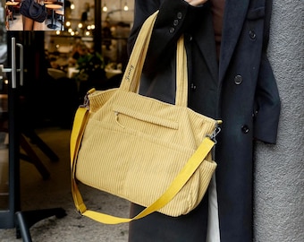 Corduroy Casual Tote Handbag, Personalized Corduroy Crossbody Bag, Large Capacity Everyday Bag for Women, Autumn Winter Bag, Christmas Gift