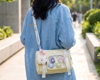 Mini Ita Bag Crossbody Bag, Customizable Kawaii Pin Display Bag, Anime Shoulder Bag, Transparent Window Bag, Cute Ita Tote for Pins Plushies