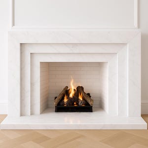 Luxury Modern Marble Fireplace Mantel White Stone Fire Surround | Elegant Gas/Electric Fireplace Frame for Living Room Custom Size Available