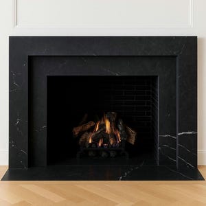 Luxury Black Marble Fireplace Surround | 2-Step Modern Design | Handmade Natural Stone Mantel | Elegant Interior Décor | Custom Size