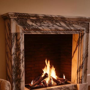 Luxury Calacatta Marble Fireplace Mantel | Handcrafted Stone Fire Surround | Custom Size Designer Mantelpiece for Modern & Classic Hom
