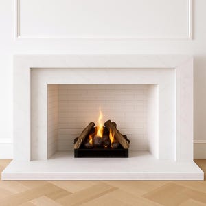 Luxury White Marble Fireplace Mantel – Two-Step Custom Surround | Elegant Modern Fire Surround for Living Room